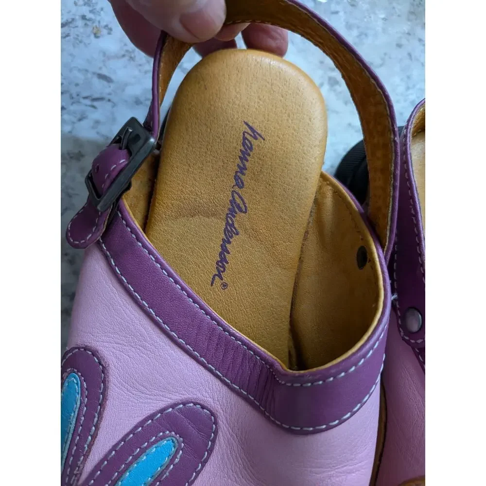 Hanna Andersson Leather Clogs girls EU 33 Pink Floral Leather Wood Sz 1 -2